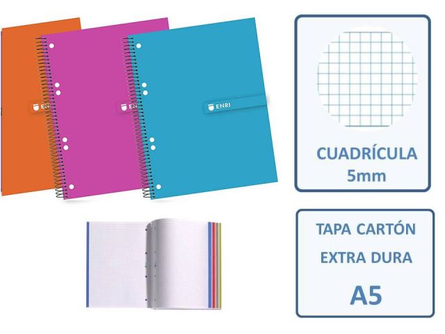 ENRI CUADERNO ESPIRAL MICROP. A5 CUADRO 5X5 140H