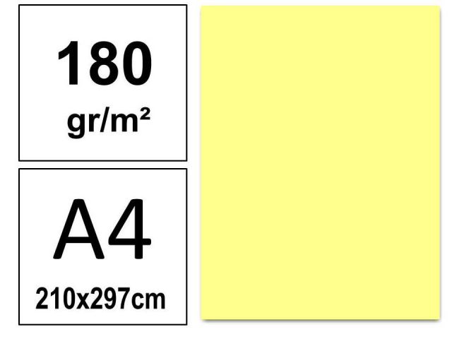 P.50 HOJAS CARTULINA A4 180gr. AMARILLO CLARO