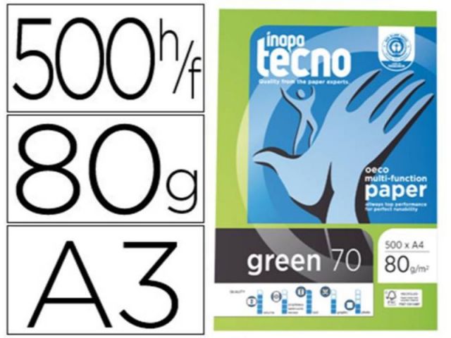 PACK 500 HOJAS A3 80GR.TECNO GREEN RECICLADO