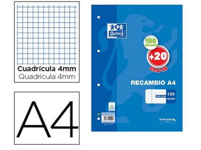 OXFORD  RECAMBIO  A4 100+20H CUADRO 4X4  400058179