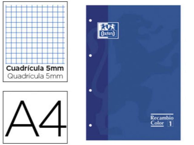 OXFORD  RECAMBIO A4 ENCOLADO 80H 5X5 AZUL AQUA 400045041