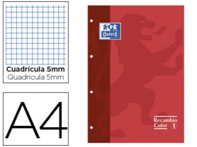 OXFORD  RECAMBIO A4 ENCOLADO 80H 5X5 ROJO 400123673