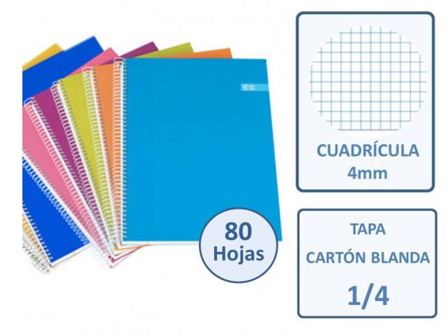 CUADERNO 4º 80H.TAPA CARTON BLANDA CUADRO 4X4 