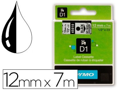 CINTA DYMO D1 12MMX7M NEGRO/TRANSP. 45010