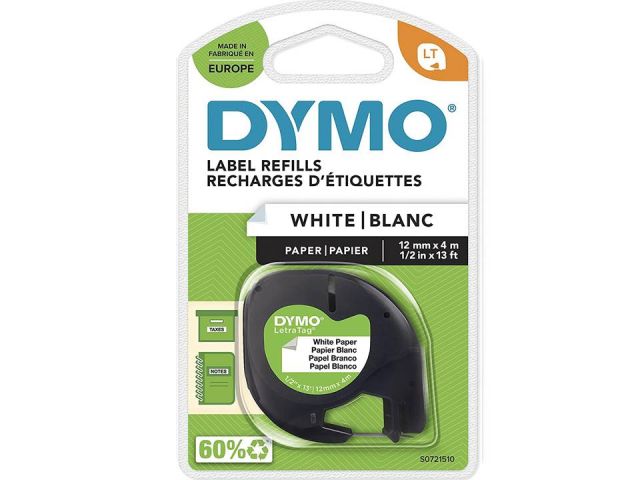 CINTA DYMO LETRATAG PAPEL 12MM NEGRO/BL S0721510