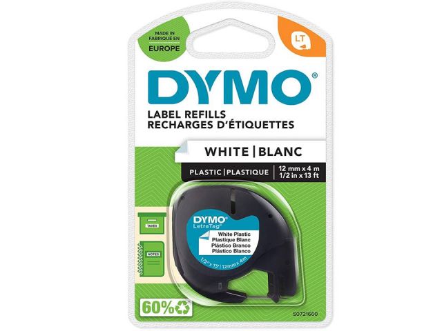 CINTA DYMO LETRATAG 12MM NEGRO/BLANCO S0721610/660