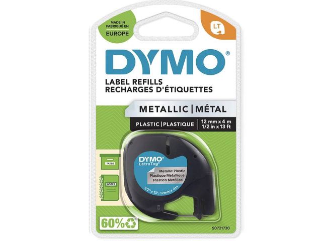 CINTA DYMO LETRATAG 12MM NEGRO/PLATA S0721730