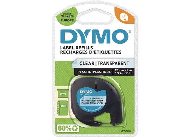 CINTA DYMO LETRATAG 12MM NEGRO/TRANSP S0721530