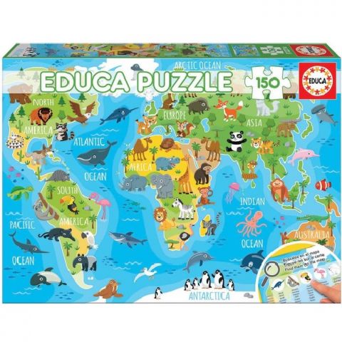 PUZZLE 150 PIEZAS MAPAMUNDI ANIMALES 18115 (EDUCA)