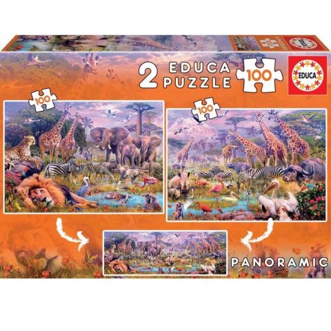 2 PUZZLES 100 PIEZAS ANIMALES SALVAJES 18606 (EDUCA)