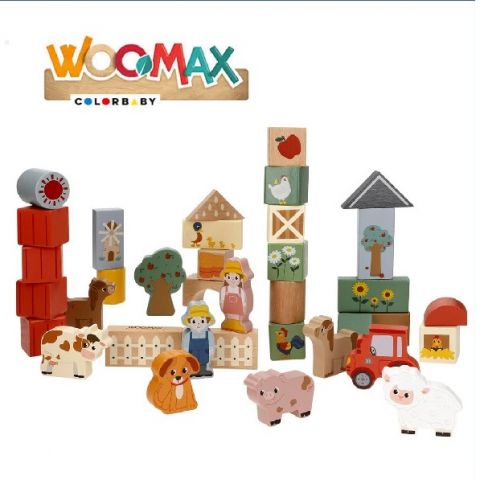 JUEGO SET 36 BLOQUES MADERA ANIMALES GRANJA 33069 (WOOMAX)
