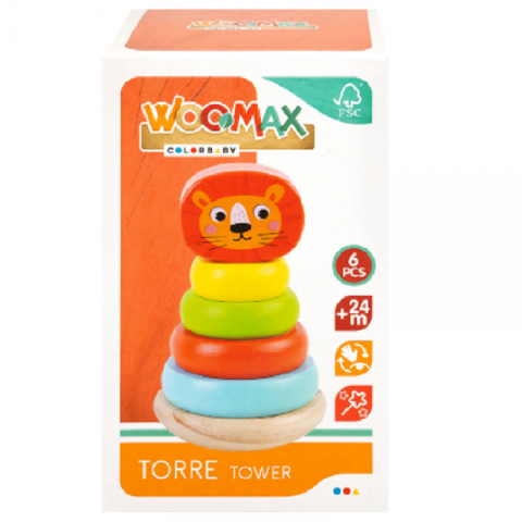 JUEGO TORRE BLOQUES MADERA ANIMALES 49854 (WOOMAX)