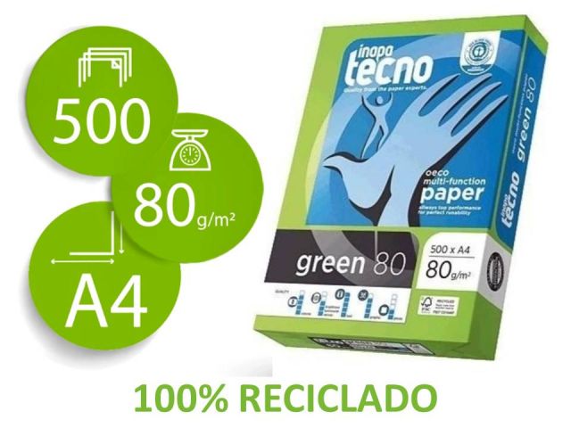 PACK 500 HOJAS A4 80GR.TECNO GREEN RECICLADO