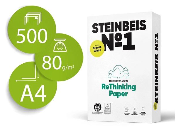 PACK 500 HOJAS A4 80GR. STEINBIS Nº1 RECICLADO