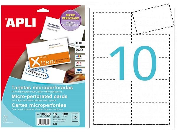 APLI PAQ 10H TARJ VISITA MICROPERF 90x50,8MM 10608