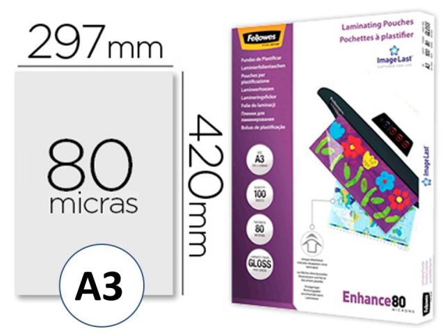 FELLOWES CJ.100 FUNDAS PLASTIFICAR 80MIC A3 530620