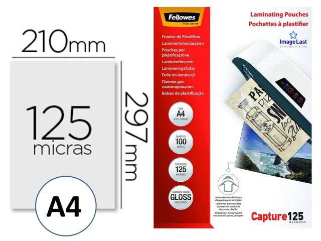 FELLOWES CJ.100 FUNDAS PLASTIFICAR 125M A4 5307407