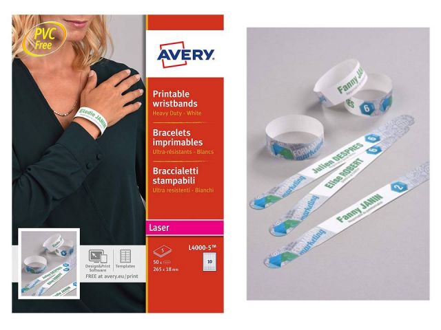 AVERY CJ.50 PULSERAS IMPRIMIBLES BLANCAS  L4000-5