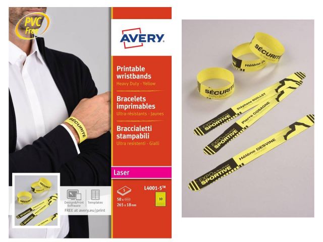 AVERY CJ.50 PULSERAS IMPRIMIBLES AMARILLAS L4001-5