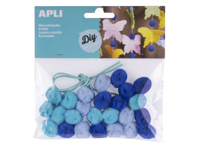 APLI BOLSA 25 POMPONES TONOS AZULES 14796