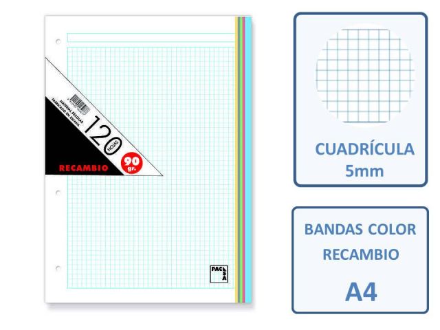 RECAMBIO A4 4T 120H. 90GR. CUADRO 5X5 BANDAS COLOR