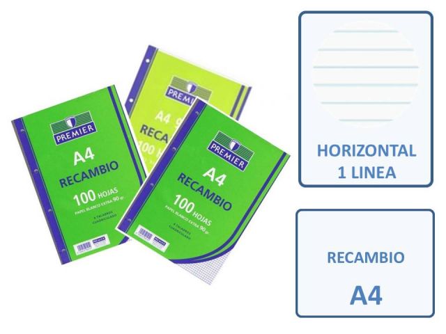 RECAMBIO 100  HOJAS A4 4T 90GR. HORIZONTAL