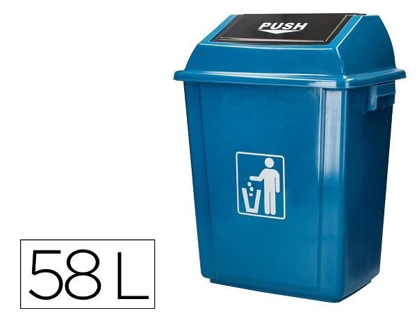 PAPELERA CONTENEDOR CON TAPA BASCULANTE 58L AZUL