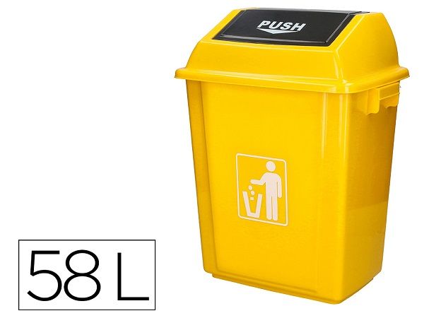 PAPELERA CONTENEDOR CON TAPA BASCULANTE 58L AMARILLO