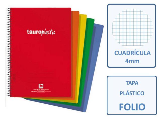 CUADERNO FOLIO 80H.90gr.TAUROPLASTIC PP CUADRO 4X4