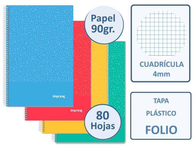 CUADERNO FOLIO 80H.90gr.IMPREX PP CUADRO 4X4