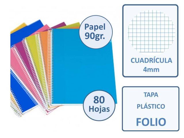 CUADERNO FOLIO 80H.90gr.ANCOR TAPA PP CUADRO 4X4