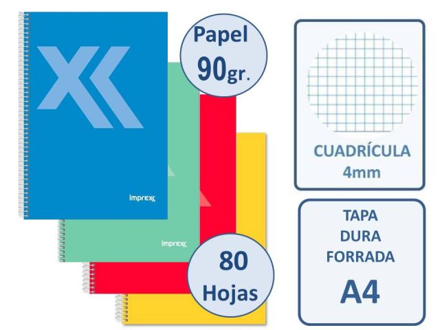 CUADERNO A4  Fº 80H. 90gr TAPA EXTRA DURA FORRADA CUADRO 4X4