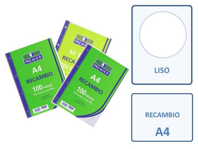 RECAMBIO 100  HOJAS A4 4T 90GR. LISO