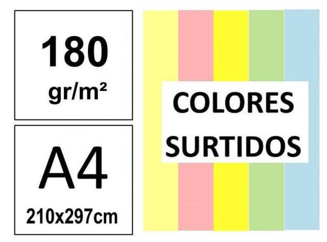 P.50 HOJAS CARTULINA A4 5 COLORES SURTIDOS PASTEL