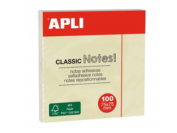 APLI BLOC 100 NOTAS REPOSICIONABLES 75x75 AMARILLO