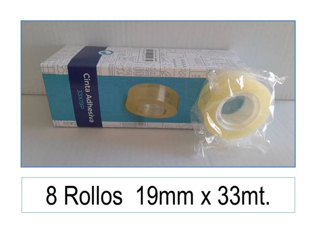 CJ.8 ROLLOS CINTA ADHESIVA TRANSP. 19mm x 33mt 