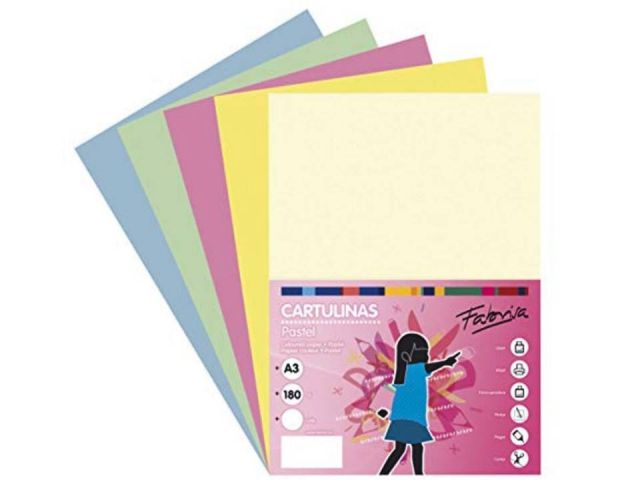 P.50 HOJAS CARTULINA A3 COLORES SURTIDOS PASTEL