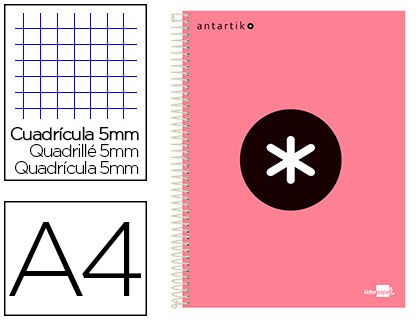 CUADERNO ANTARTIK A4 120H CUADRO 5X5 CORAL KD85