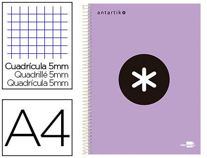 CUADERNO ANTARTIK A4 120H CUADRO 5X5 LAVANDA BA73