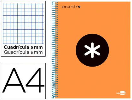 CUADERNO ANTARTIK A4 120H CUADRO 5X5 NARANJA KD26