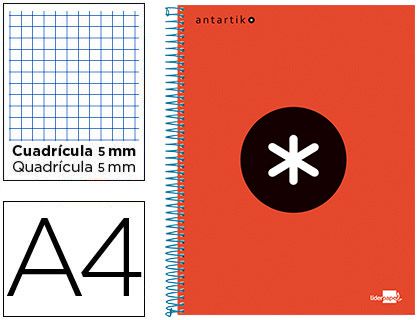 CUADERNO ANTARTIK A4 120H CUADRO 5X5 ROJO KD22