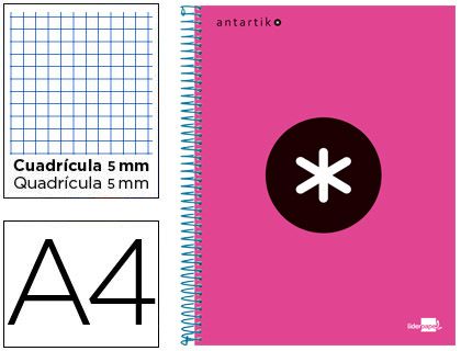 CUADERNO ANTARTIK A4 120H CUADRO 5X5 ROSA KD25