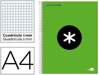 CUADERNO ANTARTIK A4 120H CUADRO 5X5 VERDE KD28