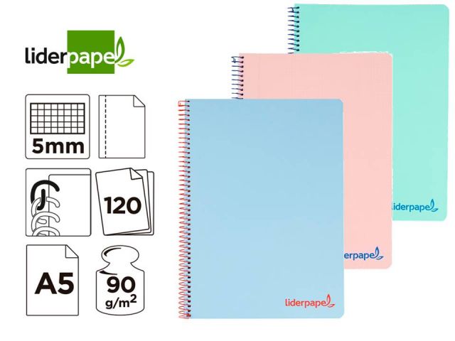 CUADERNO A5 120H.TAPA PLAST CUADRO 5X5 WONDER