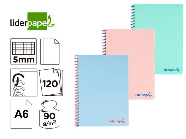 CUADERNO A6 120H.TAPA PLAST CUADRO 5X5 WONDER