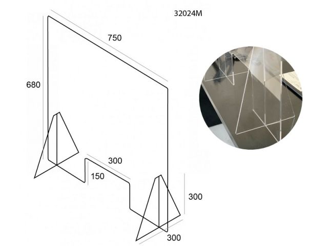 A2 MAMPARA MESA 750X680 4/5MM METACRILATO 32024M