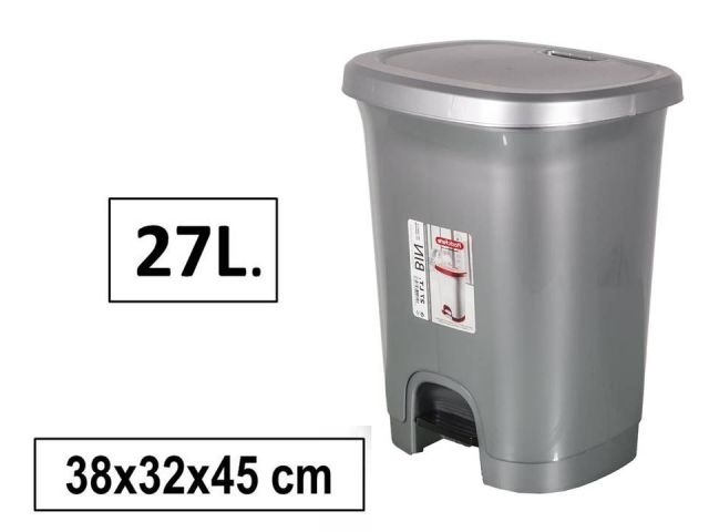 PAPELERA PLASTICO C/PEDAL 27L PLATA