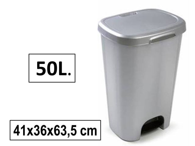 PAPELERA PLASTICO C/PEDAL 50L PLATA