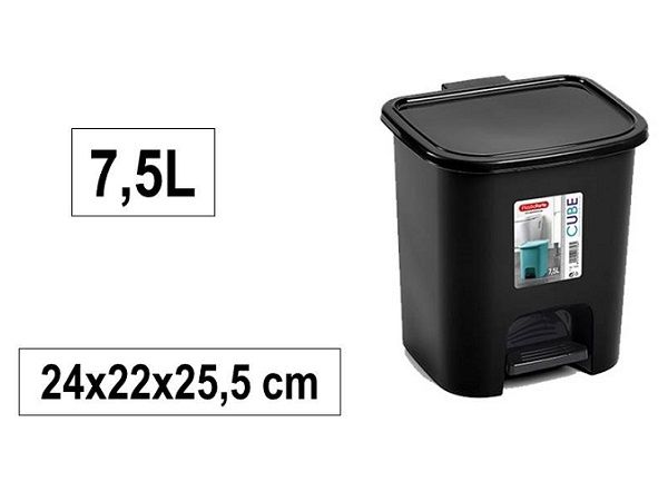 PAPELERA PLASTICO C/PEDAL 7L NEGRO