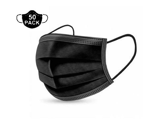 PACK. 50 MASCARILLAS PROTECCIÓN QUIR.NEGRA 3 CAPAS